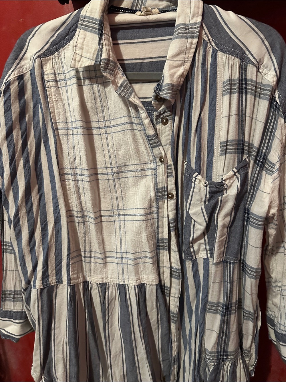 Pilcro Blue and White Striped Button-Down Blouse